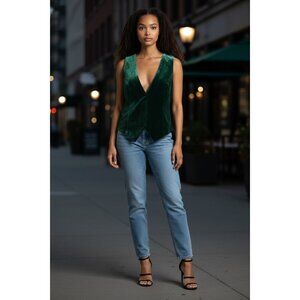 19 COOPER Women Green Velvet Vest MEDIUM